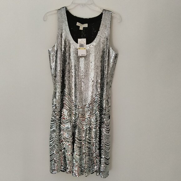 Micheal Kors  Silver Sequin Party Dress Size 4 - Picture 1 of 9